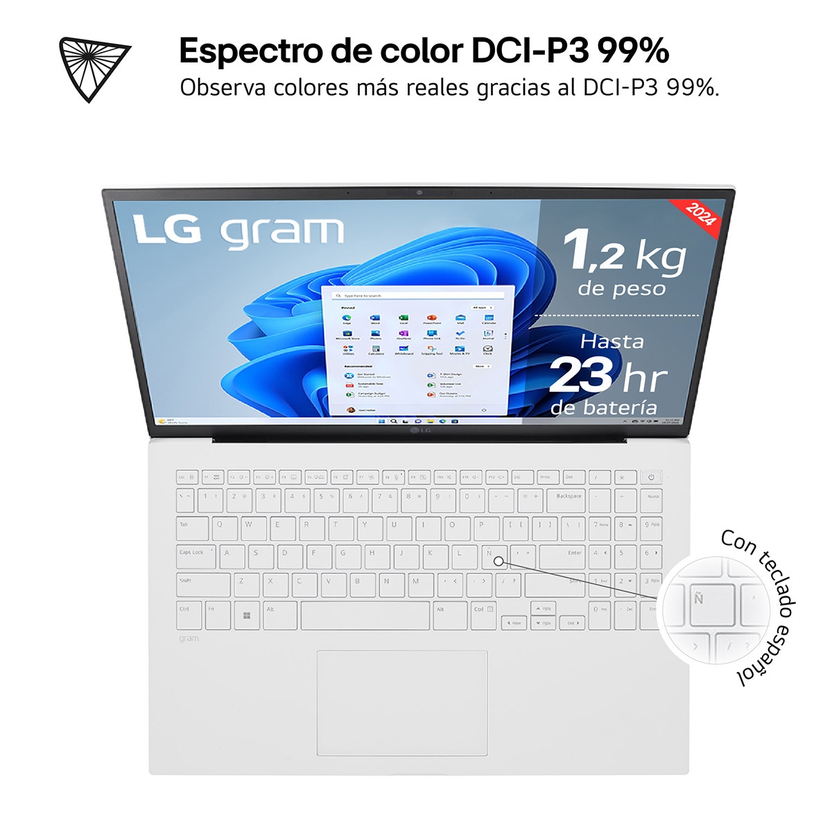 Portátil LG gram 15Z90S, Intel Core Ultra 7-155H, 16GB, 512GB SSD, 15,6", W11 Blanco-2