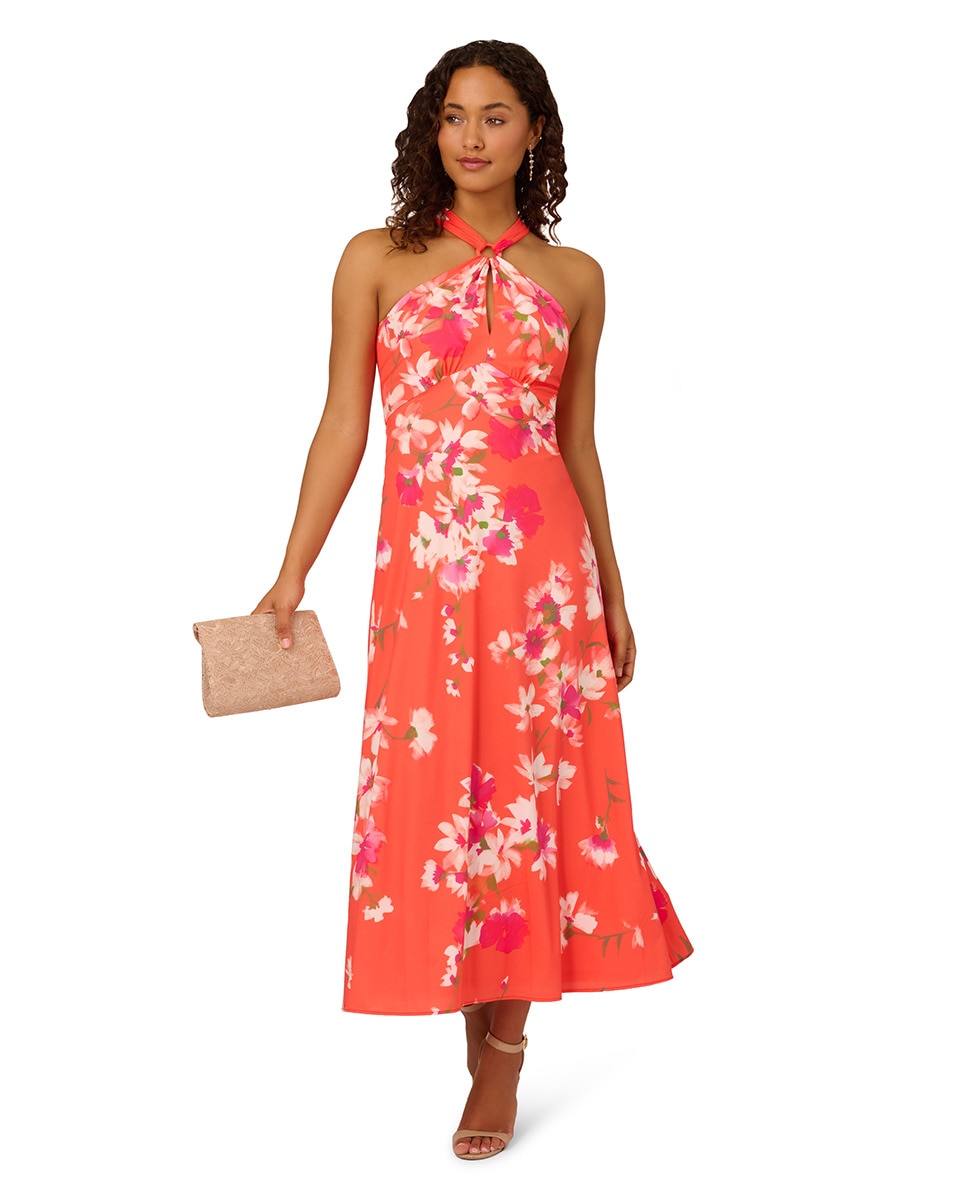 Vestido Império Halter de Chiffon Laranja-5