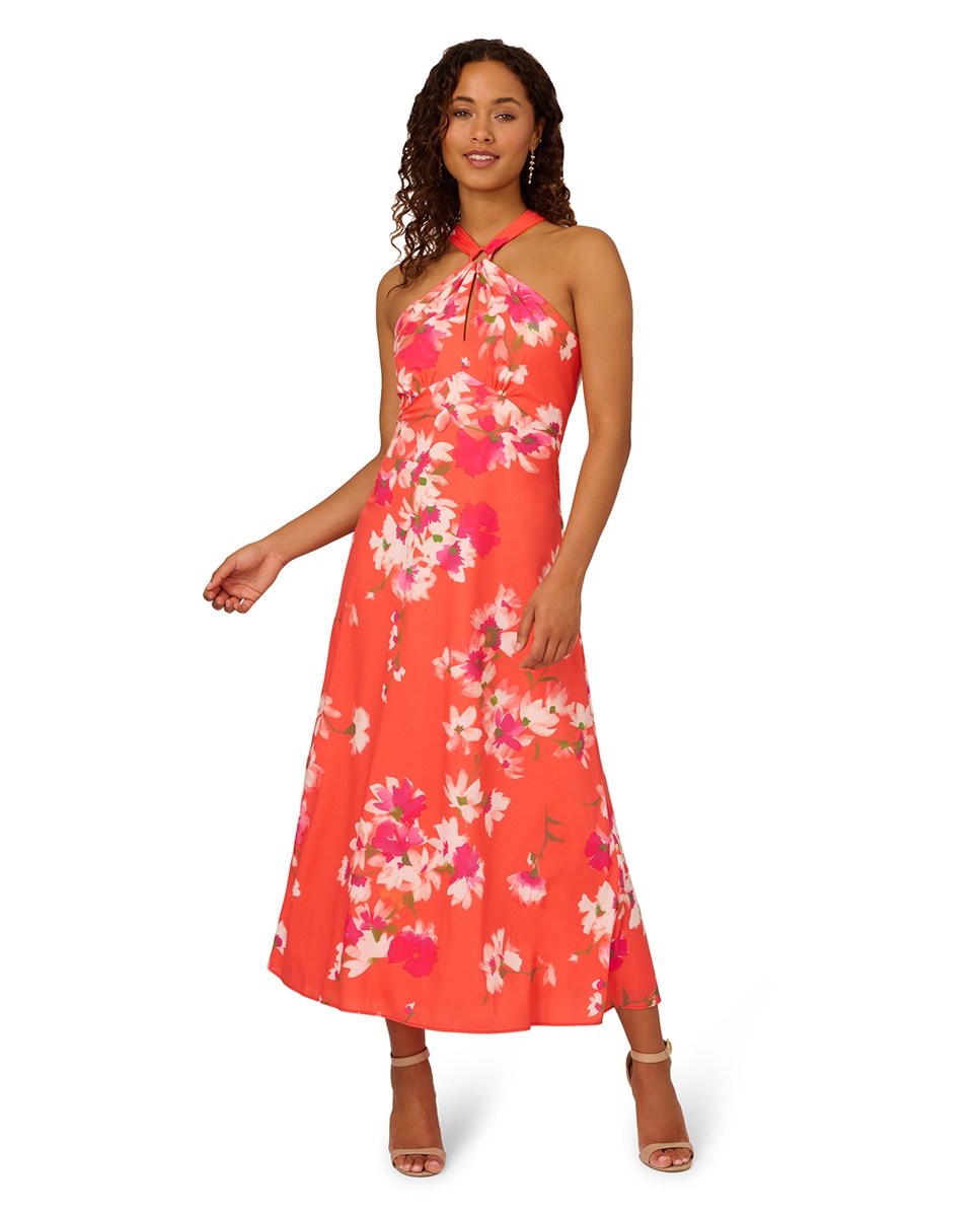 Vestido Império Halter de Chiffon Laranja-1