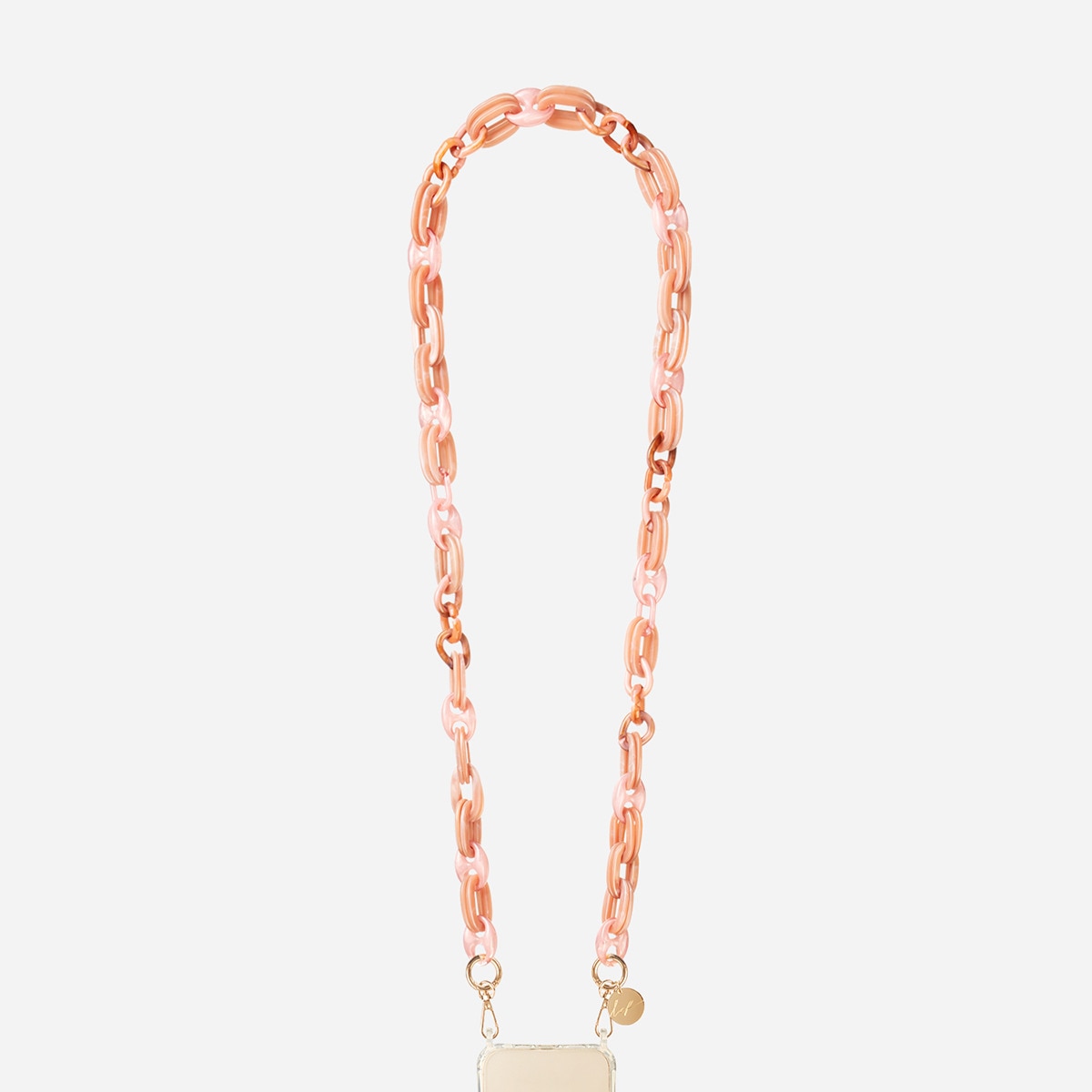 Cadena de joyería de ámbar con mosquetones plateados de 120 cm en resina rosa ultrarresistente 1