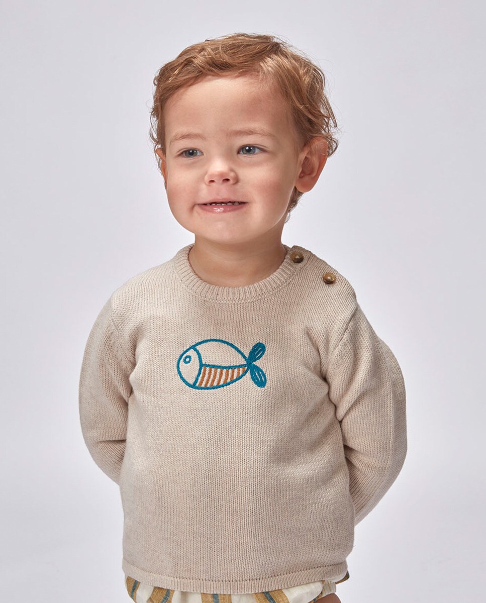 Camisola de Malha com Bordado de Peixe Pedra-1