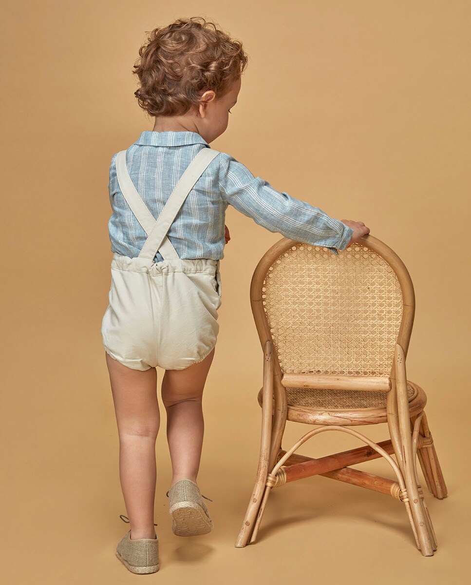 Camisa com Gola Bebé às Riscas Azul-2