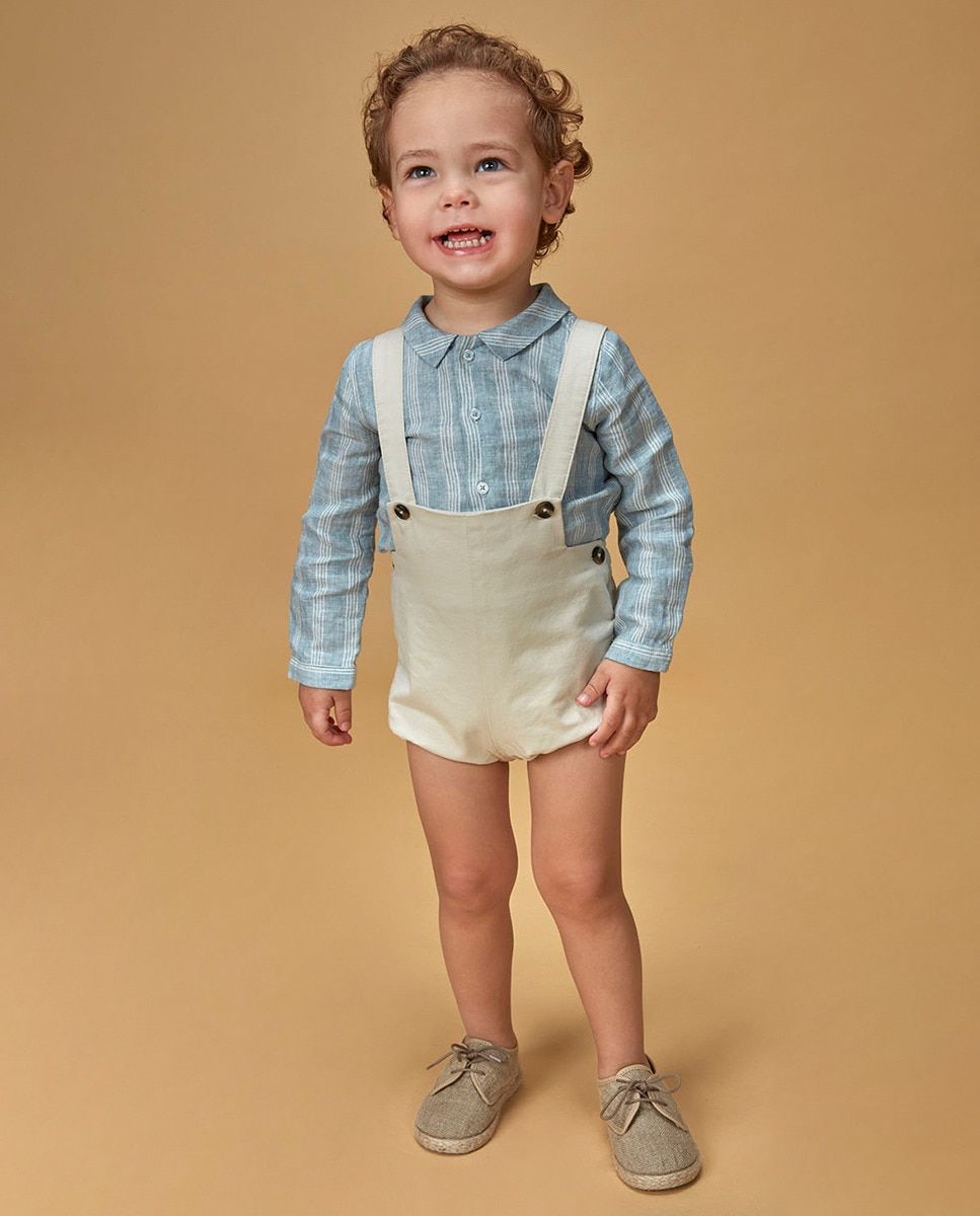 Camisa com Gola Bebé às Riscas Azul-1