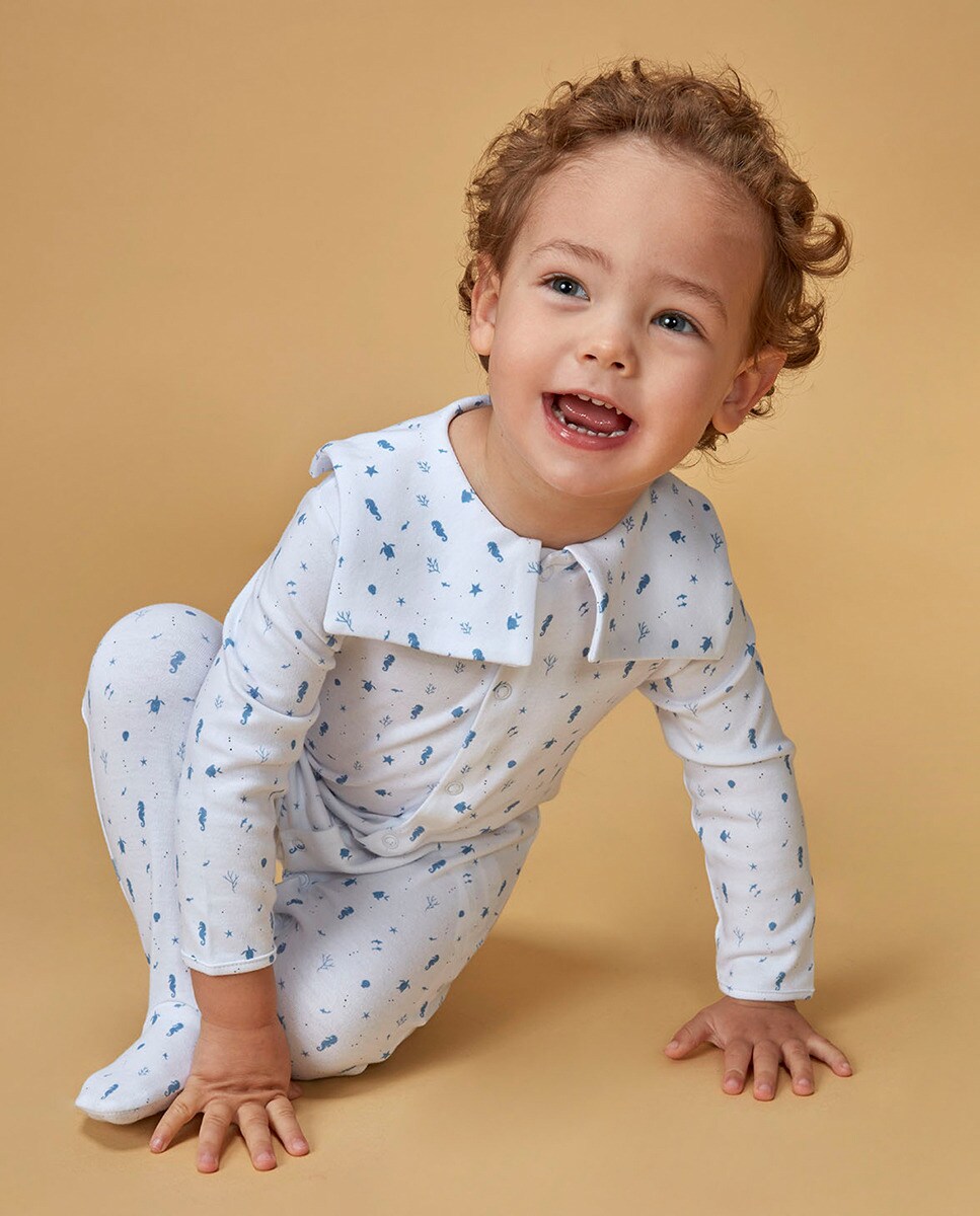 Pijama Comprido com Estampado Mar Branco-1