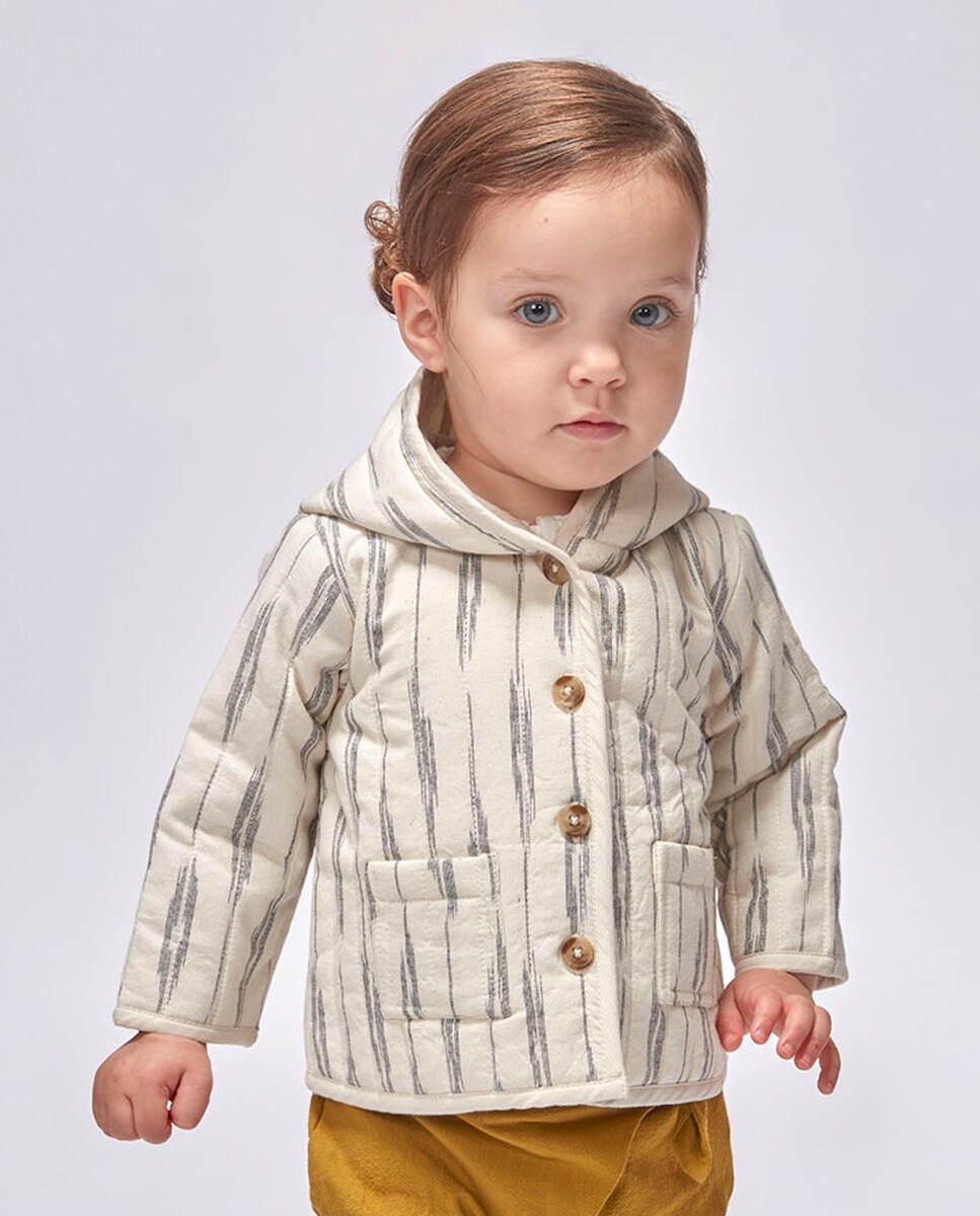 Sobretudo Acolchoado com Estampado Ikat Branco-1