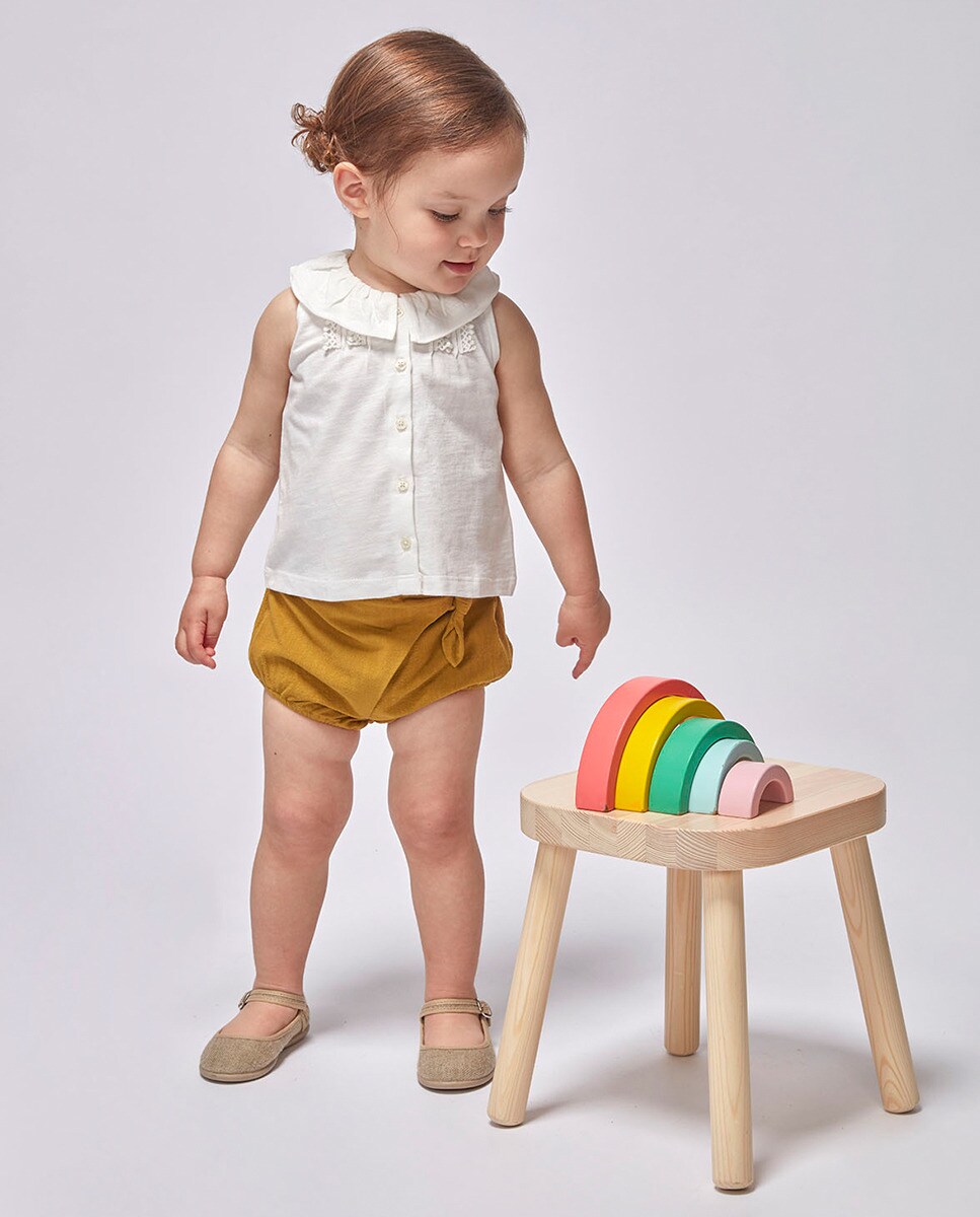 T-shirt com Pregas Nude-2