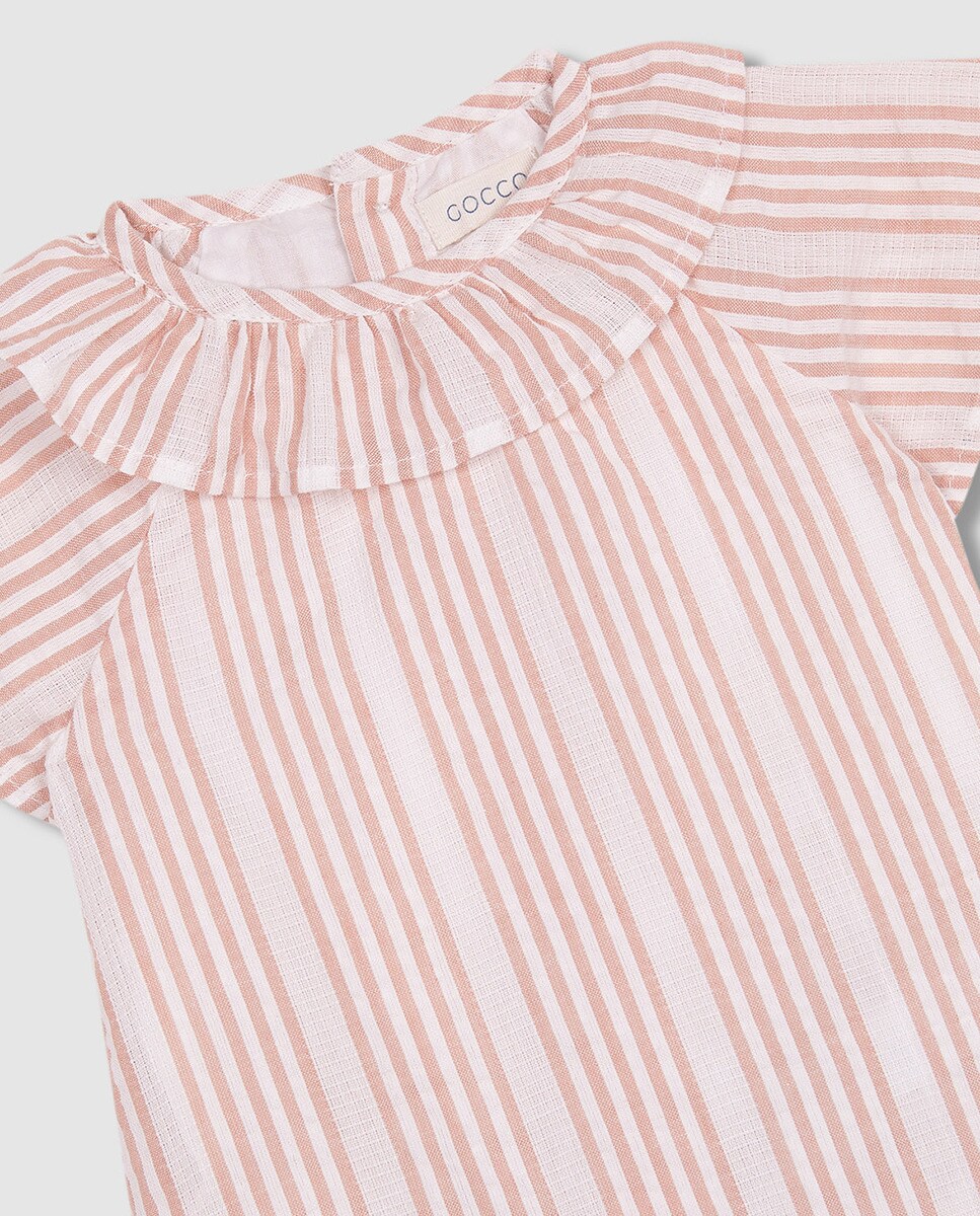 Vestido curto às riscas Nude-5