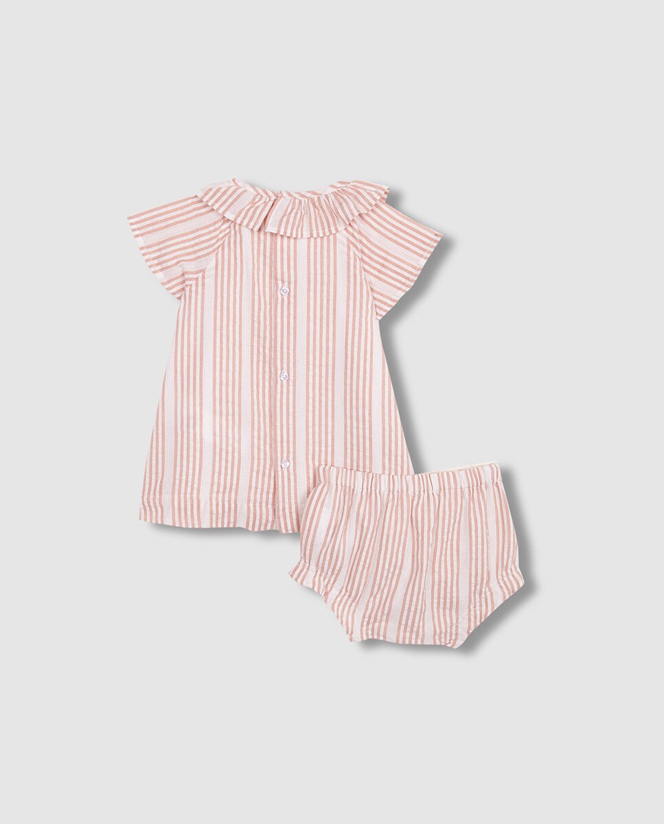 Vestido curto às riscas Nude-4