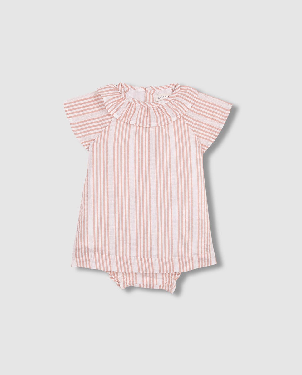 Vestido curto às riscas Nude-3