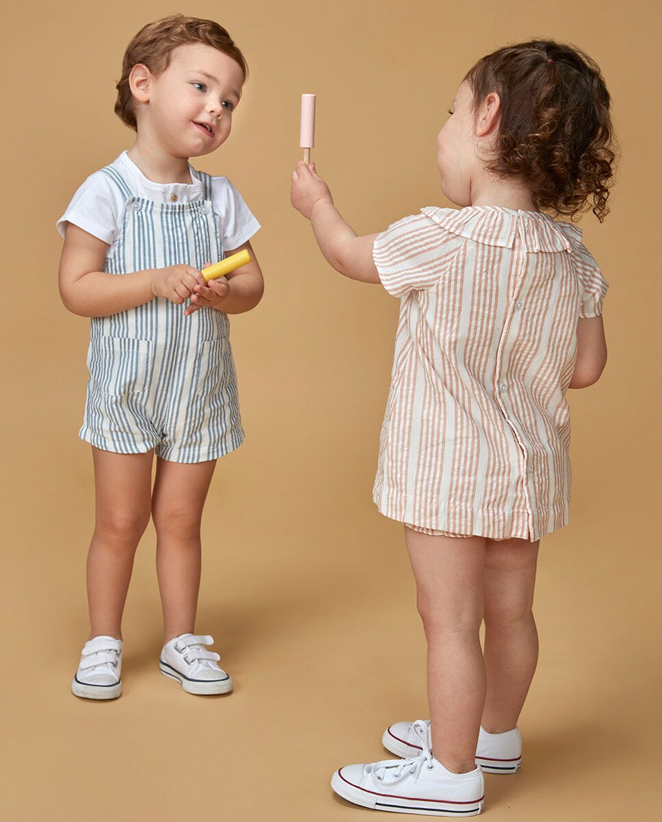 Vestido curto às riscas Nude-2