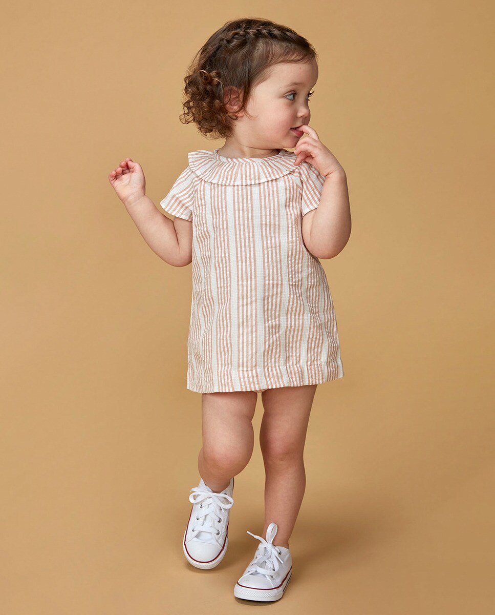 Vestido curto às riscas Nude-1