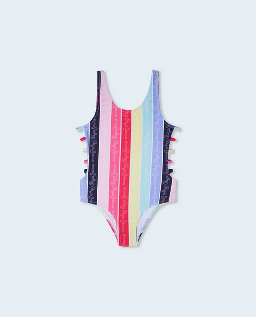 Imagen 0 de Bañador de niña de rayas de colores con logo