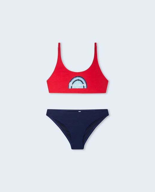 Imagen 0 de Bikini de niña con estampado de arcoíris y bicolor