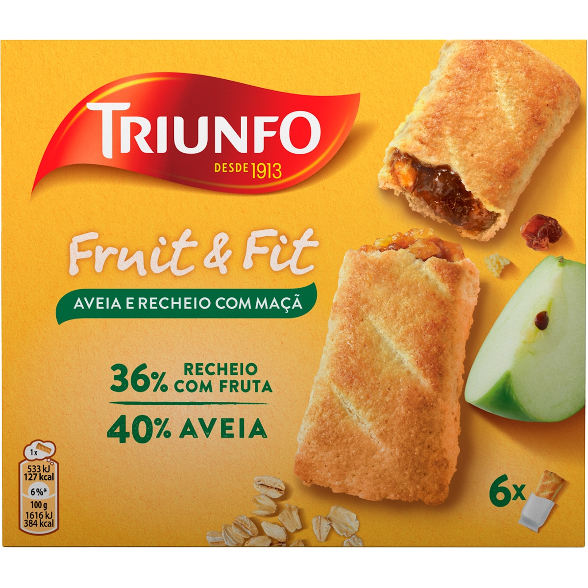 Bolachas Fruit & Fit de Aveia e Recheio de Maçã 6 unidades embalagem 200 g