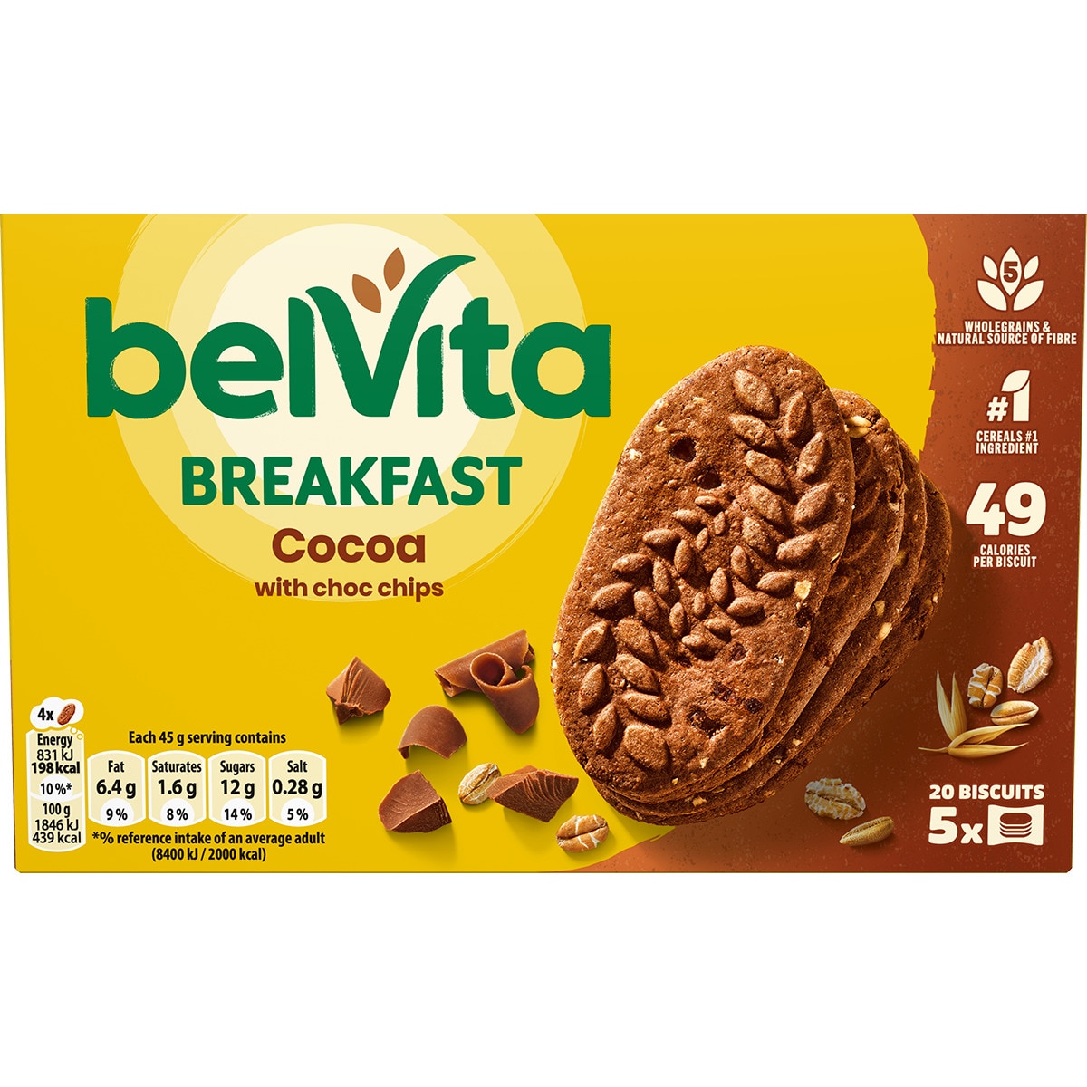 Bolachas de Chocolate com Pepitas de Chocolate Pack 5 unidades embalagem 225 g