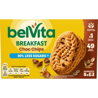 Bolachas de Chocolate com Pepitas de Chocolate e Menos 30% de Açúcar Pack 5 unidades embalagem 225 g - Belvita