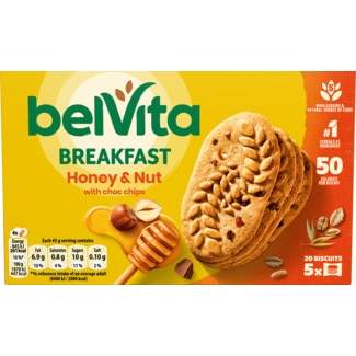 Bolachas Breakfast de Noz e Mel com Pepitas de Chocolate Pack 5 unidades embalagem 225 g - Belvita