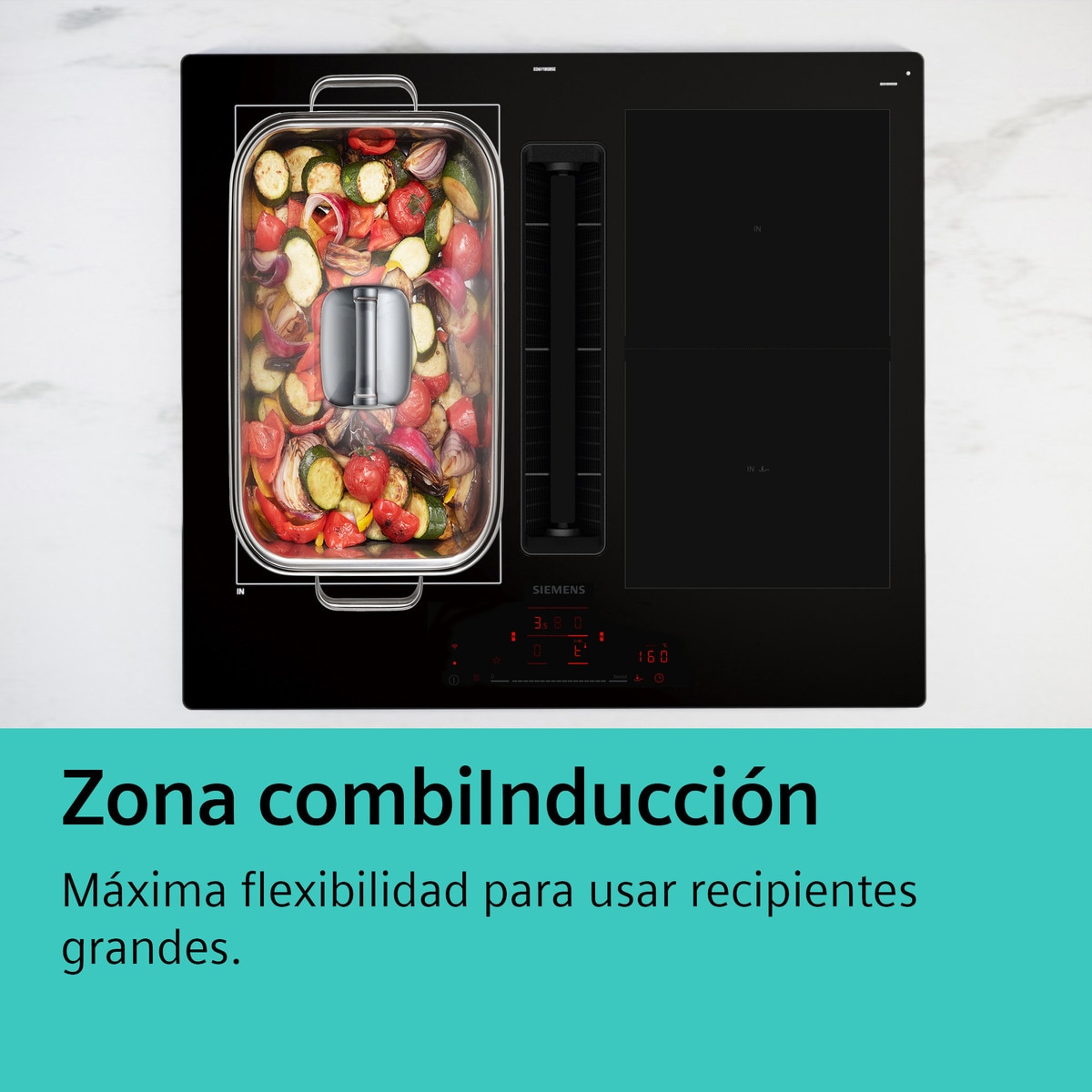 Placa inducción Siemens con extractor integrado, 4 zonas de cocción - ED631HQ26E Negro-5