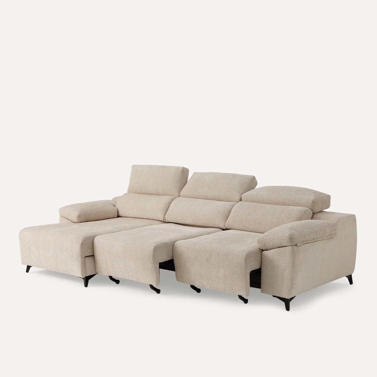 Sofá de 5 Lugares com 2 Assentos Deslizantes e Chaise-longue Esquerda Fedra Creme / Bege-6