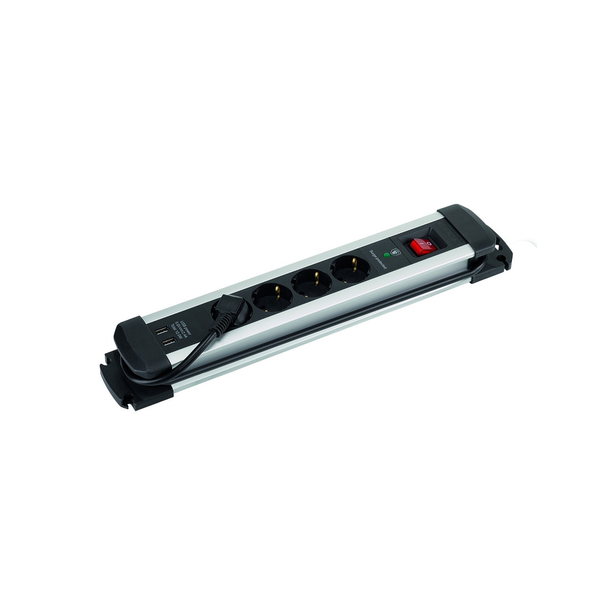 Base múltiple extrapower aluminio 2 USB A 2m cable con protección sobretensiones Simon Acero / Negro-5