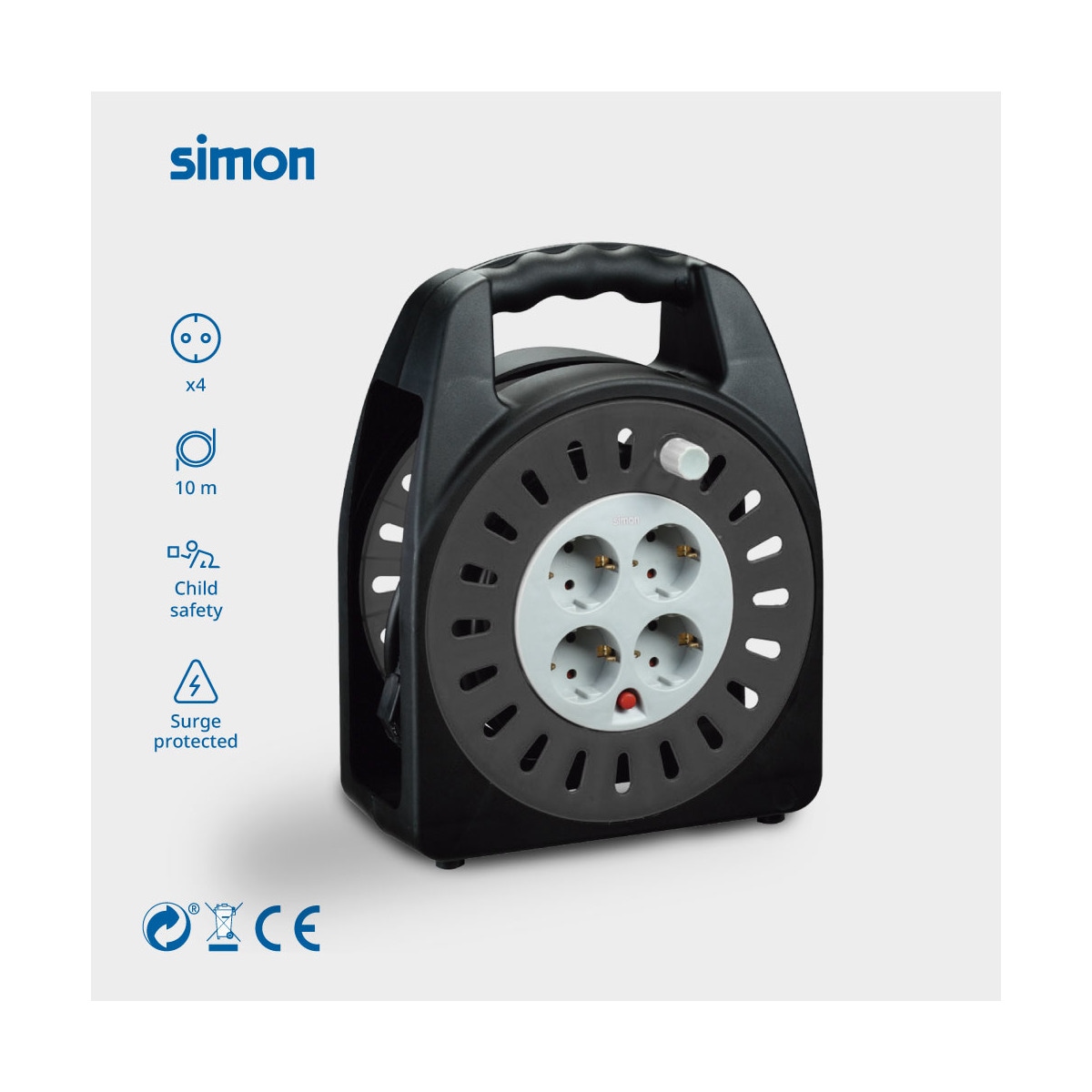 Enrola-Cabos Extensível Doméstico com 4 Tomadas 10 m Branco - Preto-2