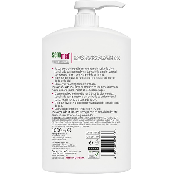 Seifenfreie Emulsion mit Olivenöl Dosierspender 1000 ml zur täglichen Körperhygiene, für empfindliche und feine Haut