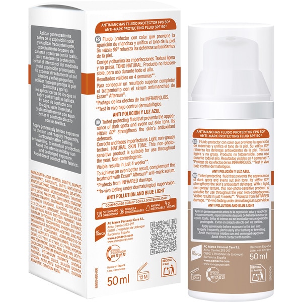 Sunnique protective fluid anti-brown spot with colour vitEox 80 SPF-50+ doser 50 ml water resistant