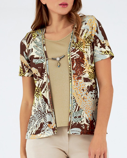 Imagen 0 de Conjunto simulado de mujer cuello redondo manga corta