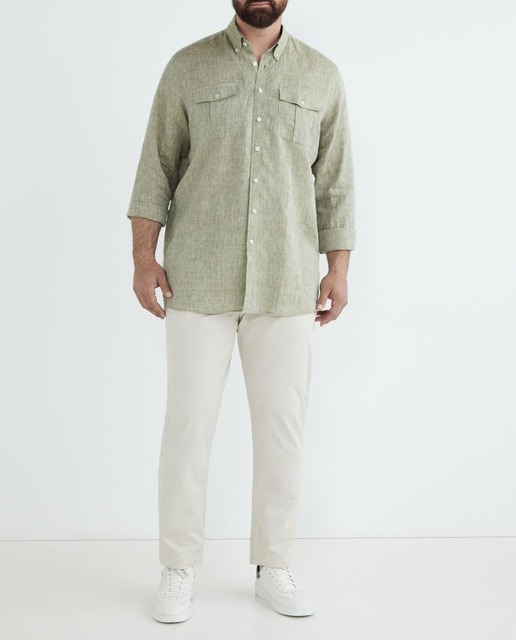Imagen 0 de Camisa de hombre classi fit lino delavé caldera con dos bolsillos tallas grandes