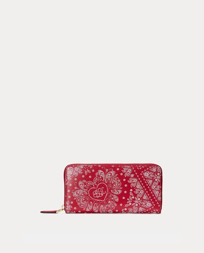 Imagen 0 de Cartera grande de piel en rojo con estampado paisley