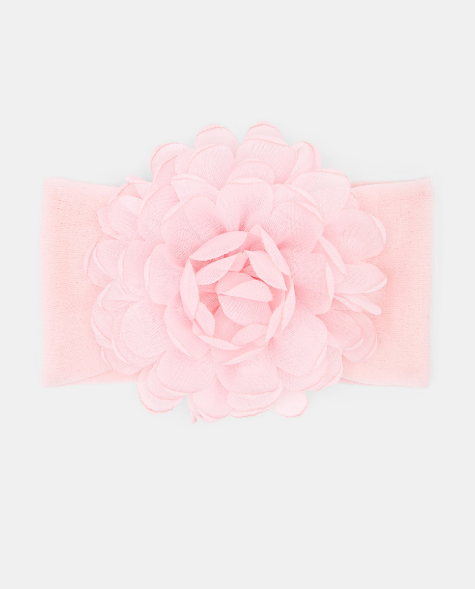 Fita de Cabelo Larga com Flor Rosa-claro-2