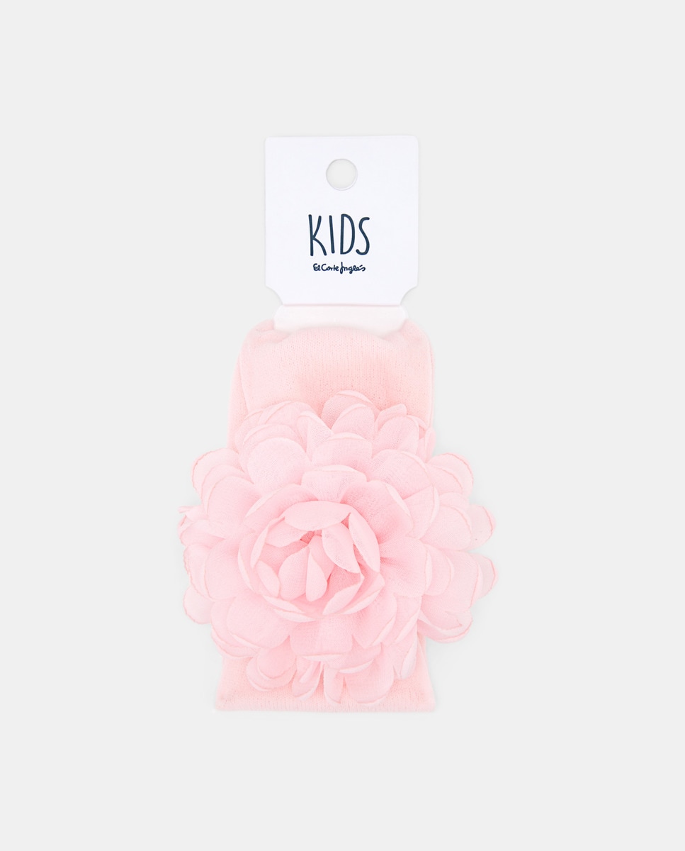 Fita de Cabelo Larga com Flor Rosa-claro-1