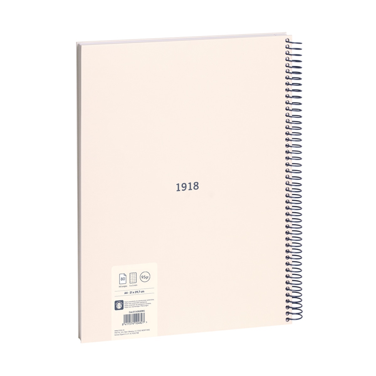 Libreta con espiral, papel cuadriculado, 80 hojas A4, serie 1918, MILAN, beige Beige-4