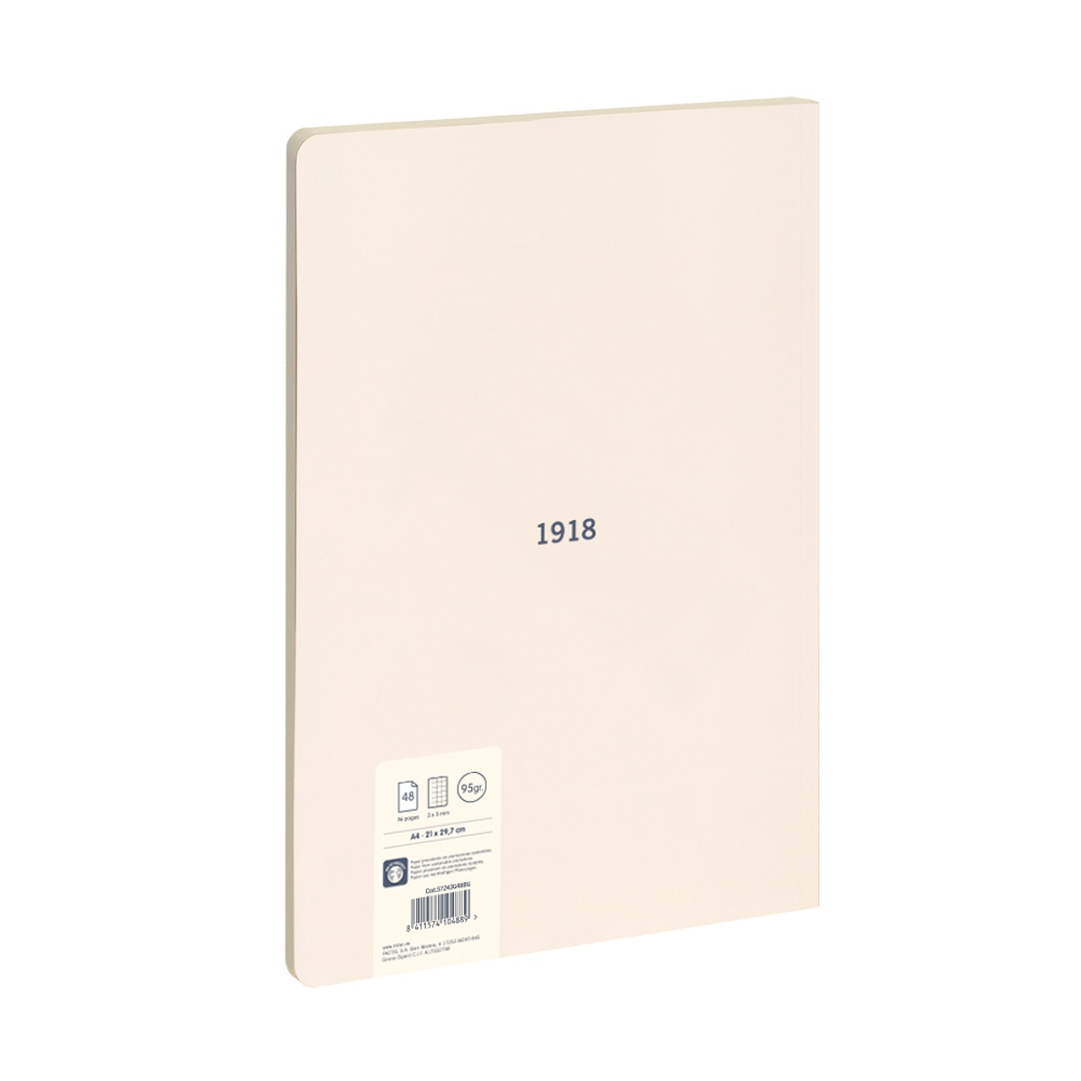 Libreta encolada, papel cuadriculado, 48 hojas A4, serie 1918, MILAN, beige Beige-4