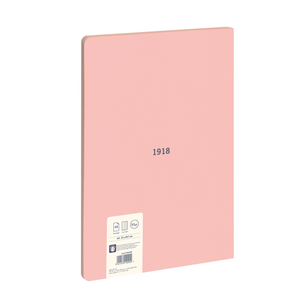 Libreta encolada, papel cuadriculado, 48 hojas A4, serie 1918, MILAN, rosa Rosa-4