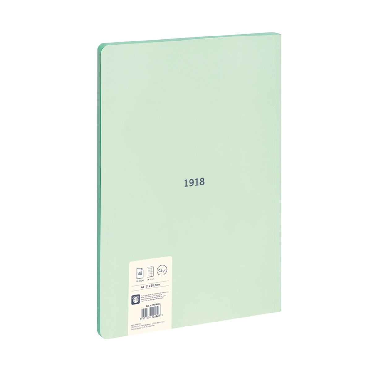 Libreta encolada, papel cuadriculado, 48 hojas A4, serie 1918, MILAN, verde Verde-4