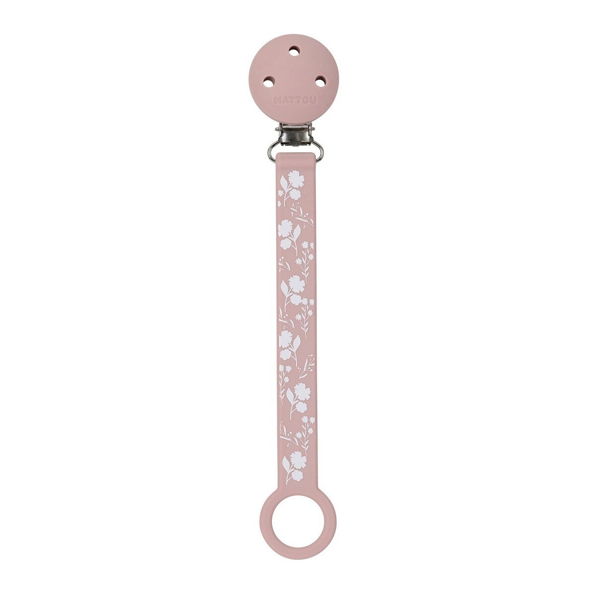 Corrente de Chupeta Silicone Rosa com Flores Rosa-1