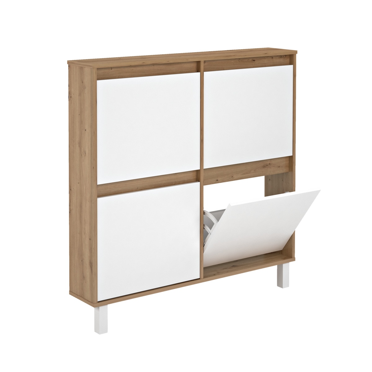 Sapateira de Melamina com Fundo Reduzido 4 Compartimentos - 8 Pares Madeira/Branco-2