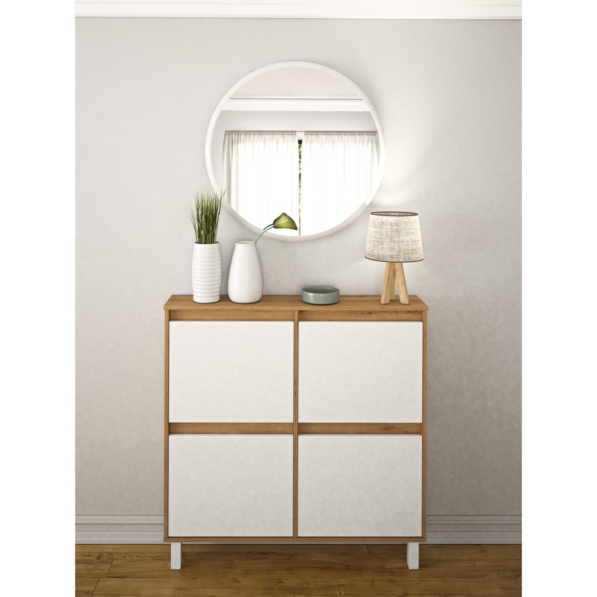 Sapateira de Melamina com Fundo Reduzido 4 Compartimentos - 8 Pares Madeira/Branco-7