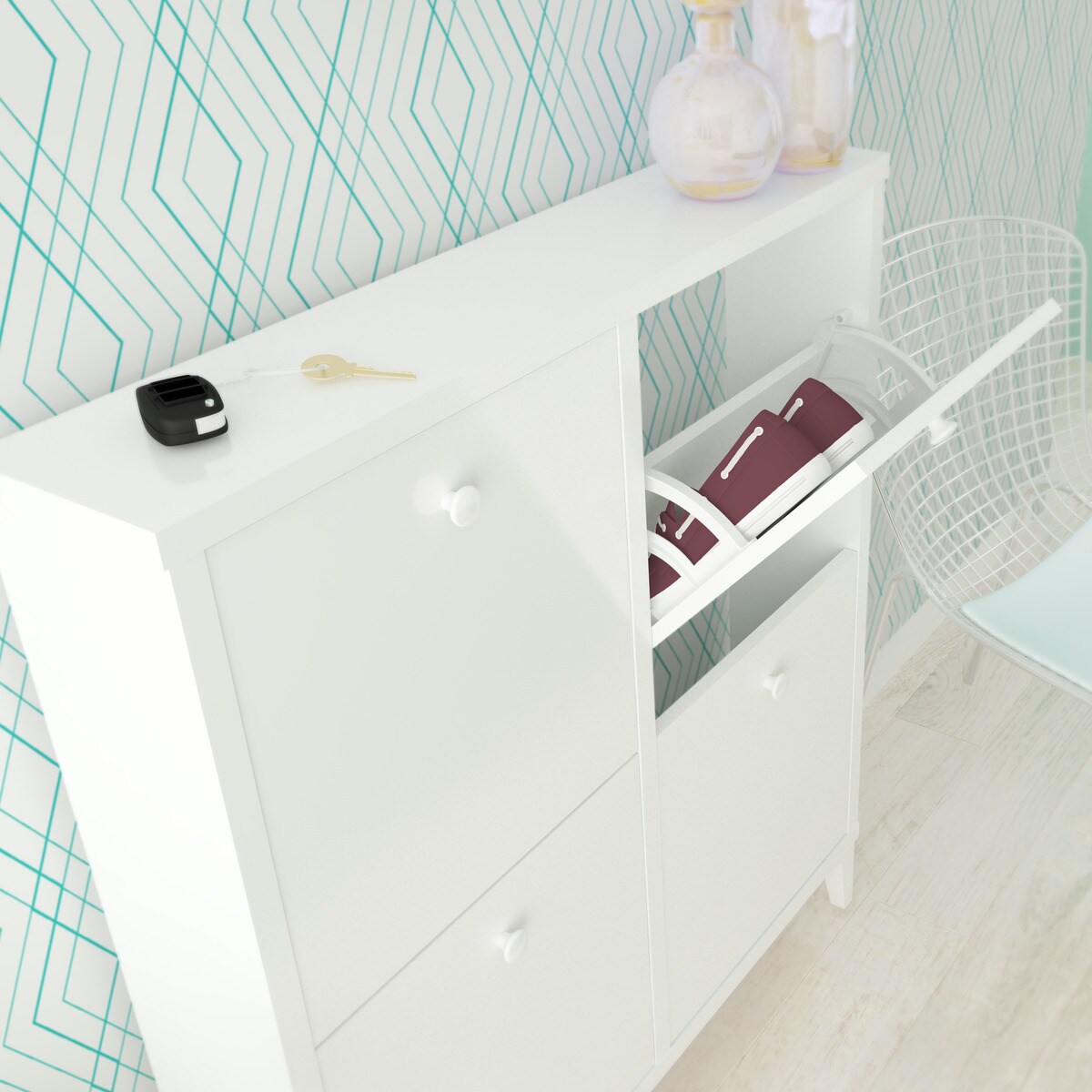 Sapateira de Melamina com Fundo Reduzido 4 Compartimentos - 8 Pares Branco-6