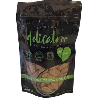 almendras crudas con piel sin sal bolsa 150 g - Delicatree