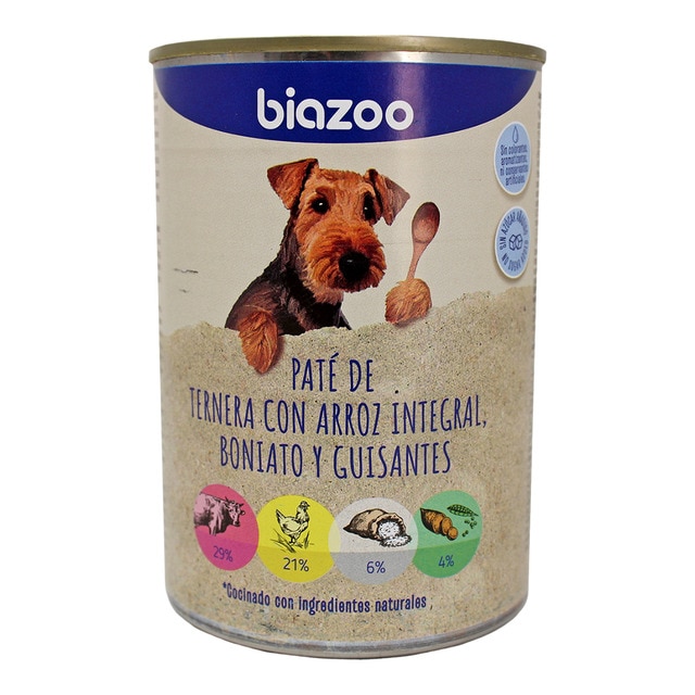 Imagen 0 de Comida húmeda para perros adultos Biazoo paté de ternera y pollo 395 g