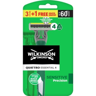 Quattro Essential 4 maquinilla de afeitar desechable Sensitive Precision blister 3 unidades + 1 unidad gratis - Wilkinson