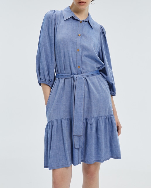 Imagen 0 de Vestido camisero de mujer midi  manga francesa abullonada sin forro