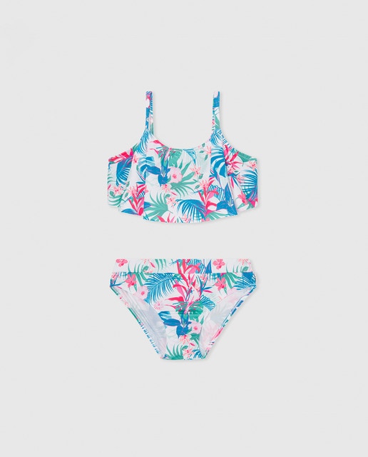 Imagen 0 de Bikini de niña, estampado de flores con coletero