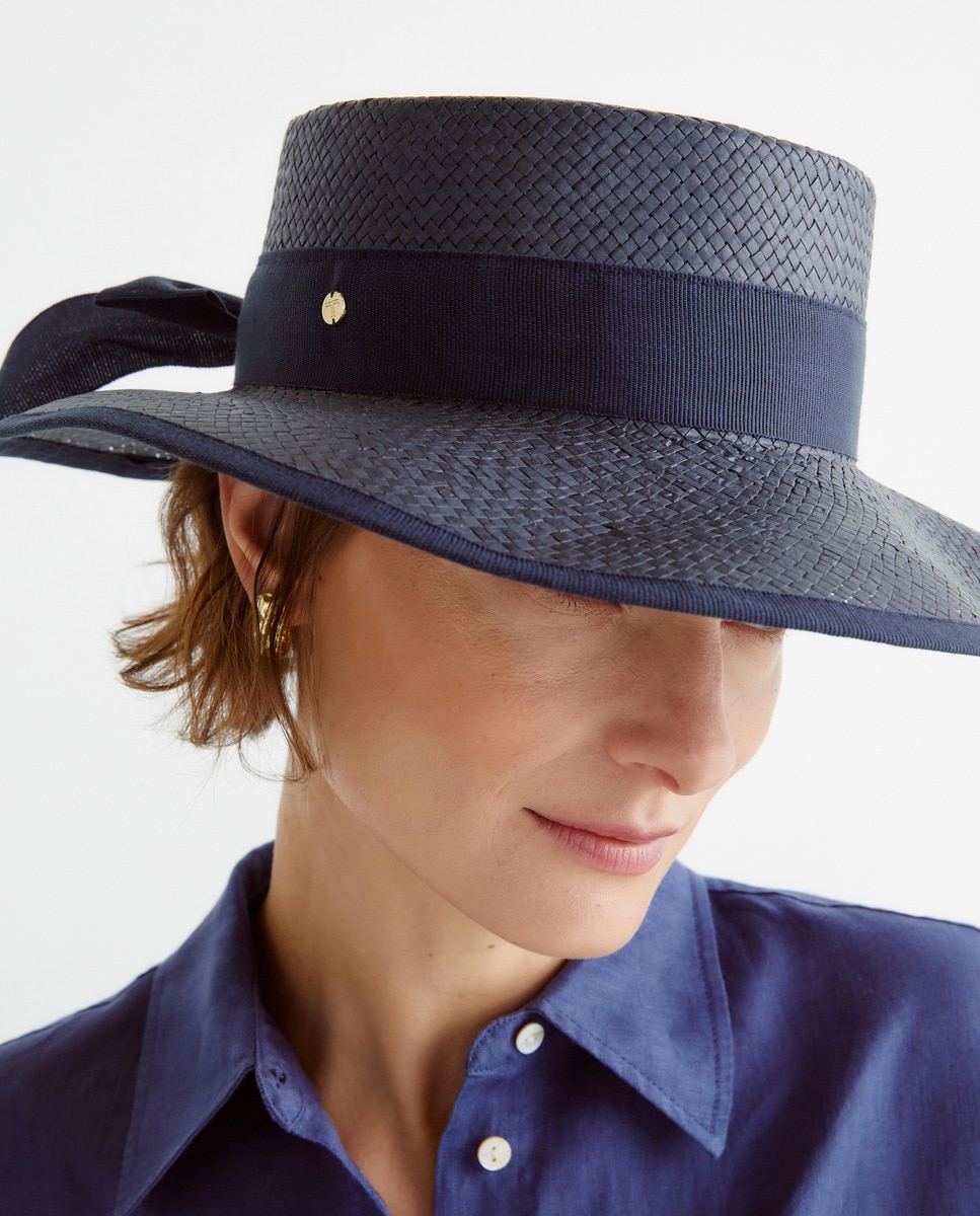 Canotier com Nó Grosgrain Azul-marinho-3