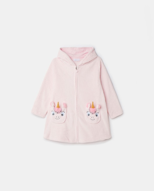 Imagen 0 de Bata de niña con capucha y bolsillos de unicornios