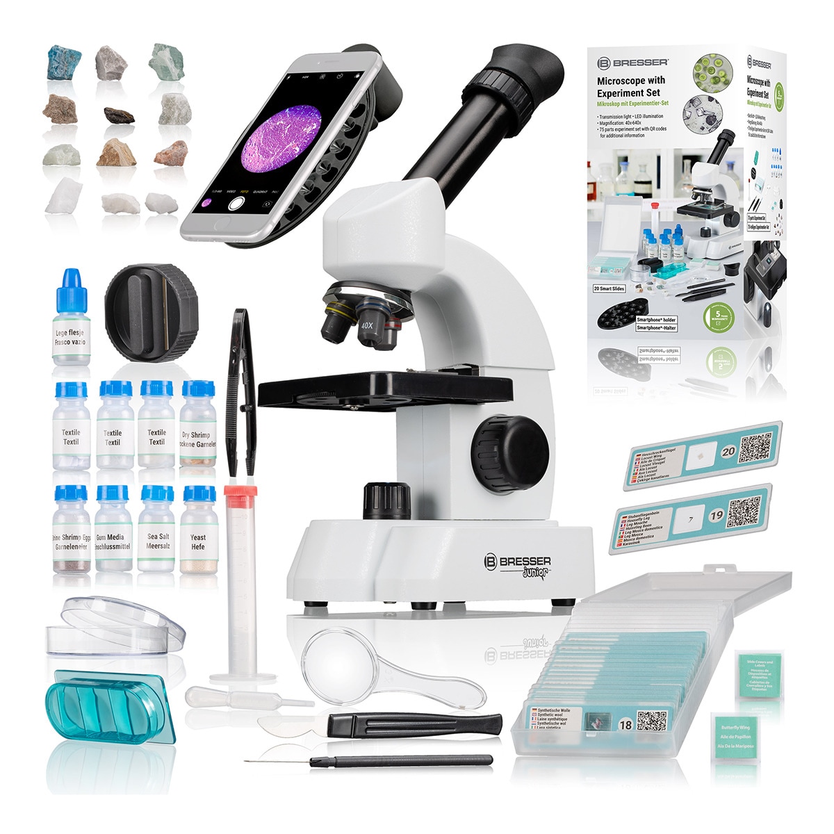 Microscopio Bresser Junior 40-640x con Juego de Accessorios inteligentes Blanco / Negro-2