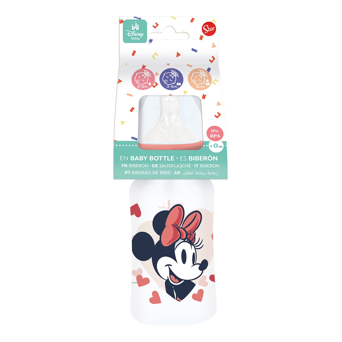 Stor biberon cuello ancho 240 ml tetina silicona 3 posiciones minnie mouse heart full Rosa-2