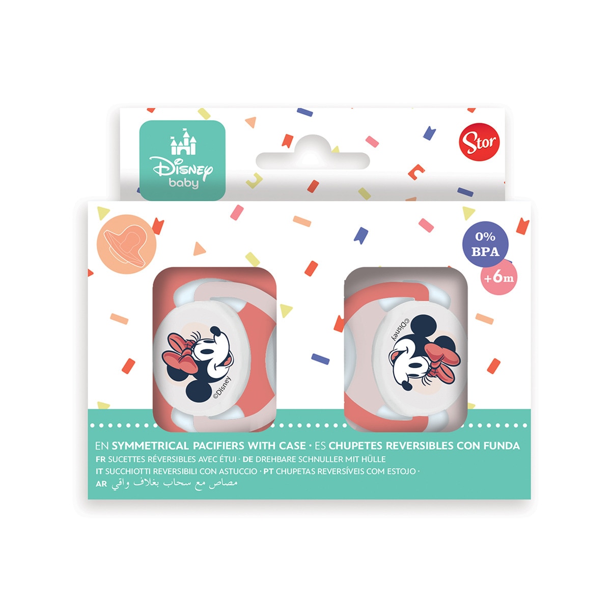 Imagen 0 de Stor set 2 chupetes tetina reversible silicona +6 m con funda minnie mouse heart full